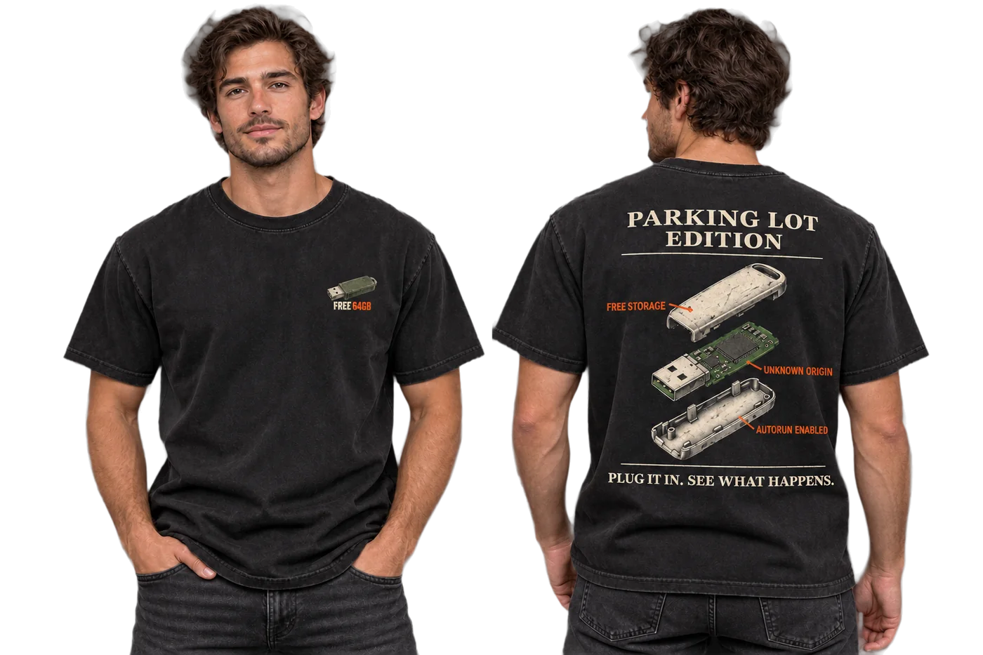 Parking Lot Edition tee, front pocket icon and back print